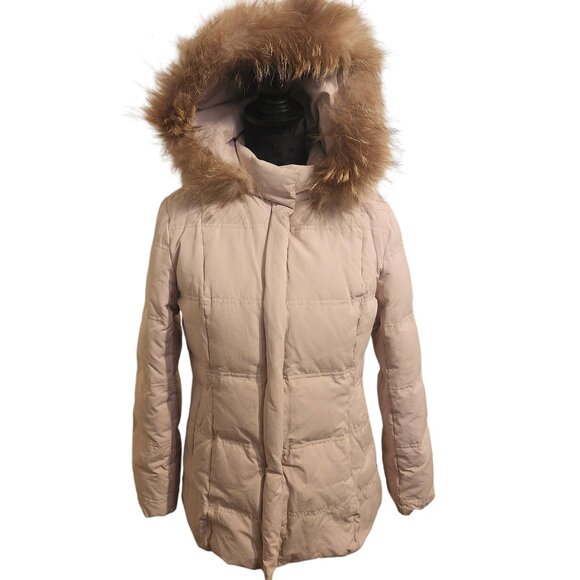 Beautiful Light Pink Multi Mix Quilted Coat With Fur Trim Hood - Picture 3 of 7